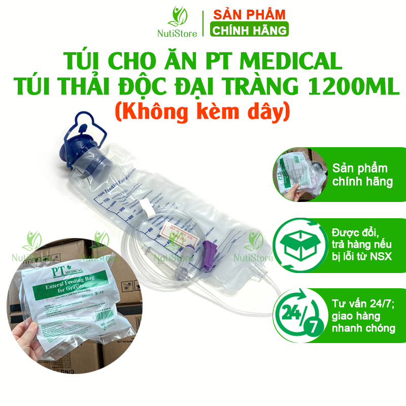 Túi cho ăn Pt Medical, túi thải độc đại tràng dung tích 1200ml