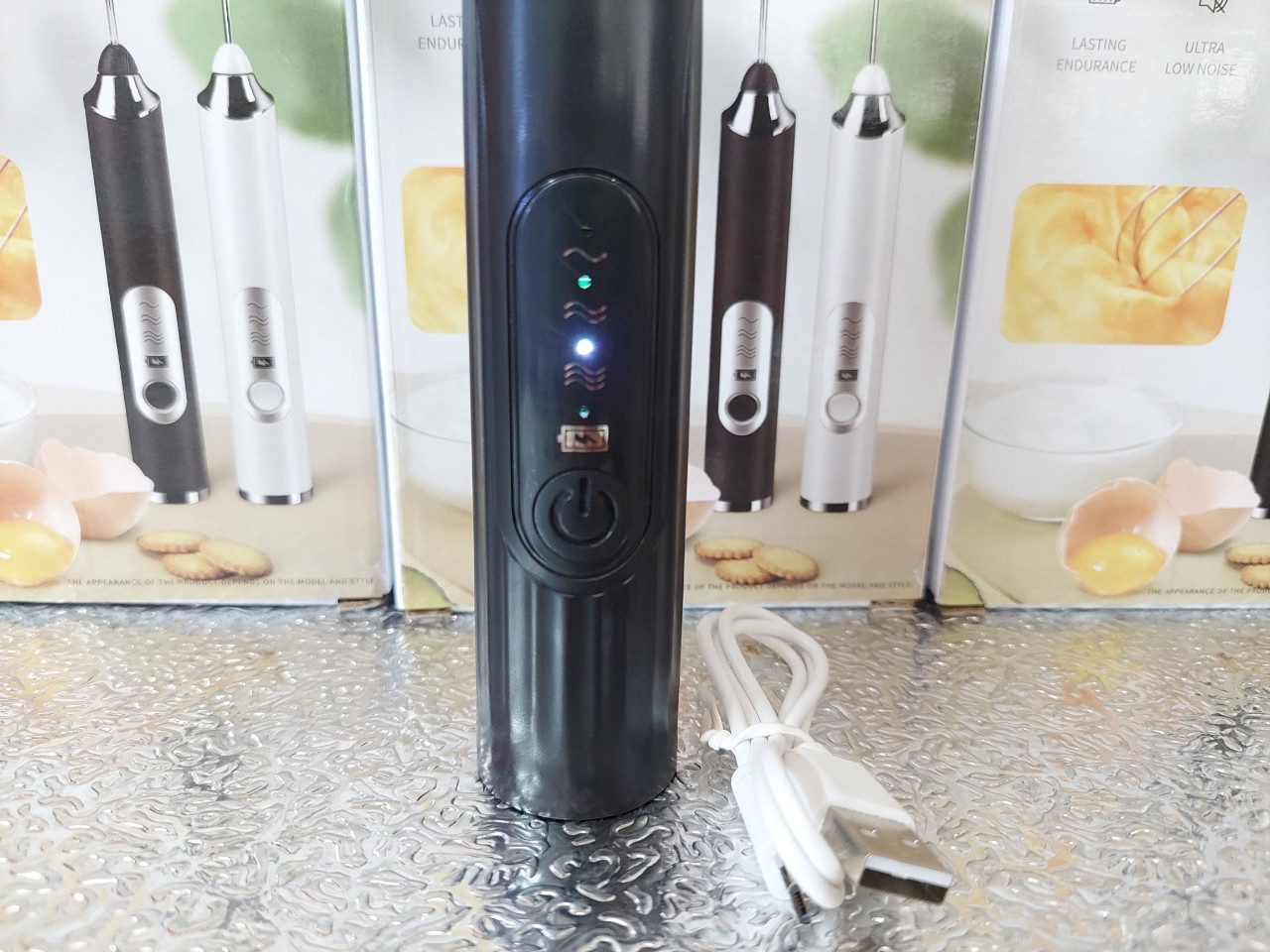 Máy đánh trứng, que tạo bọt cà phê cầm tay chạy điện sạc USB 3 tốc độ siêu tiện lợi