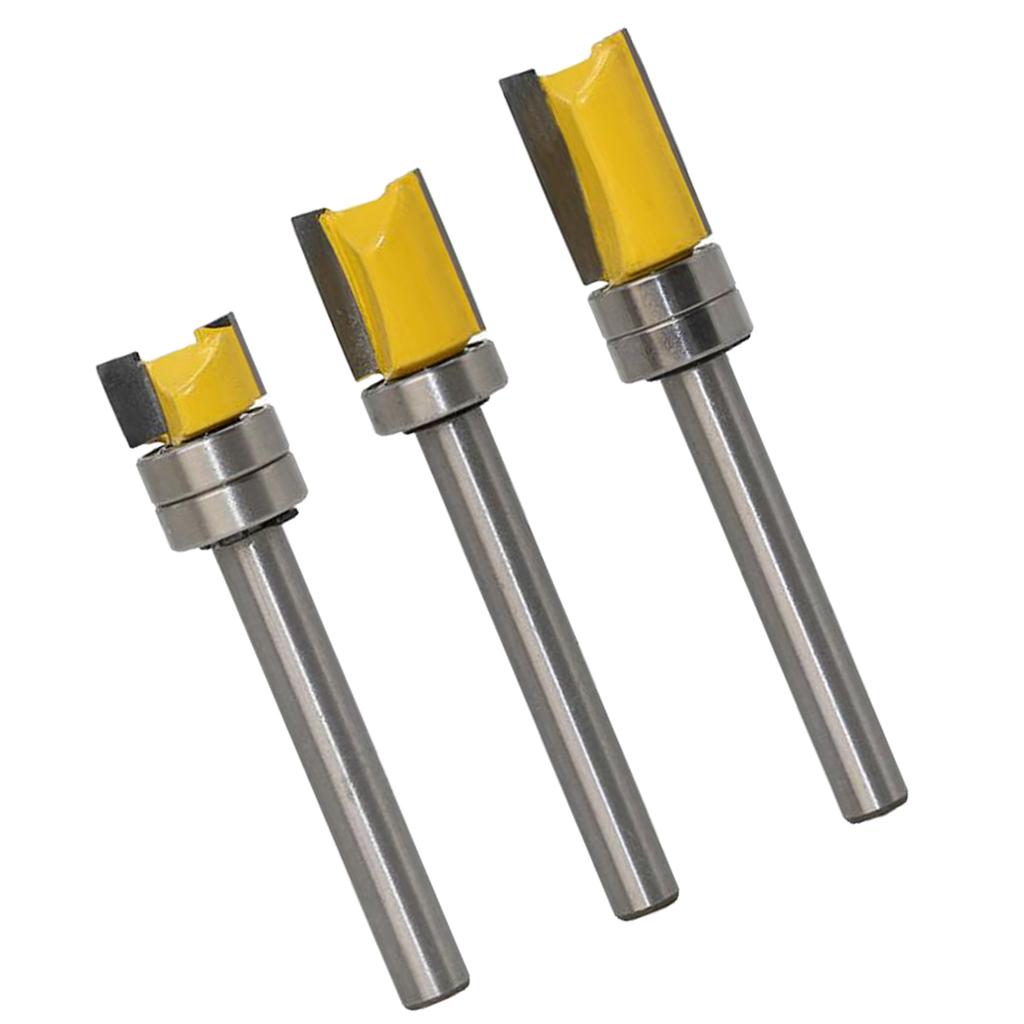 3Pcs Durable Hard Alloy Mortise Template Flush Trim Router Bit Milling Cutter 6mm Shank