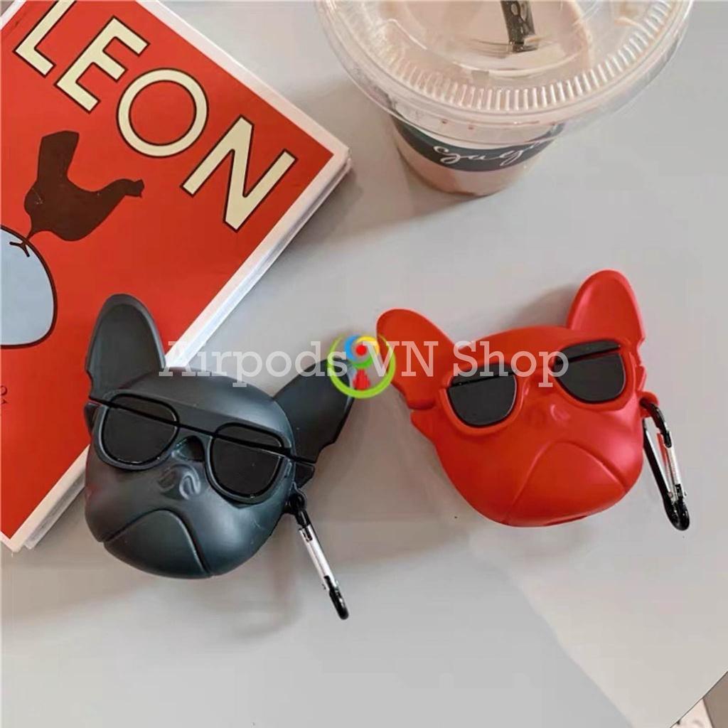 Bao Case Ốp dành cho airpod 1/2, Airpods Pro chó Bulldog đen đỏ siêu ngầu silicon cao cấp