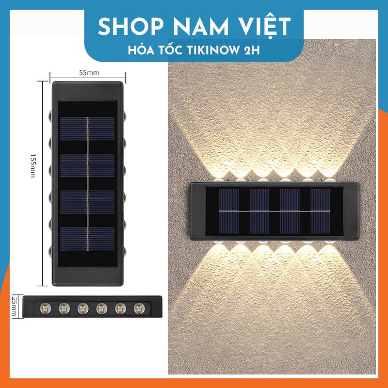 Đèn Led Hắt Tường Năng Lượng Mặt Trời, Chịu Mọi Thời Tiết - Chính Hãng Navivu - 12 Led Spotlight - Ánh Sáng Vàng