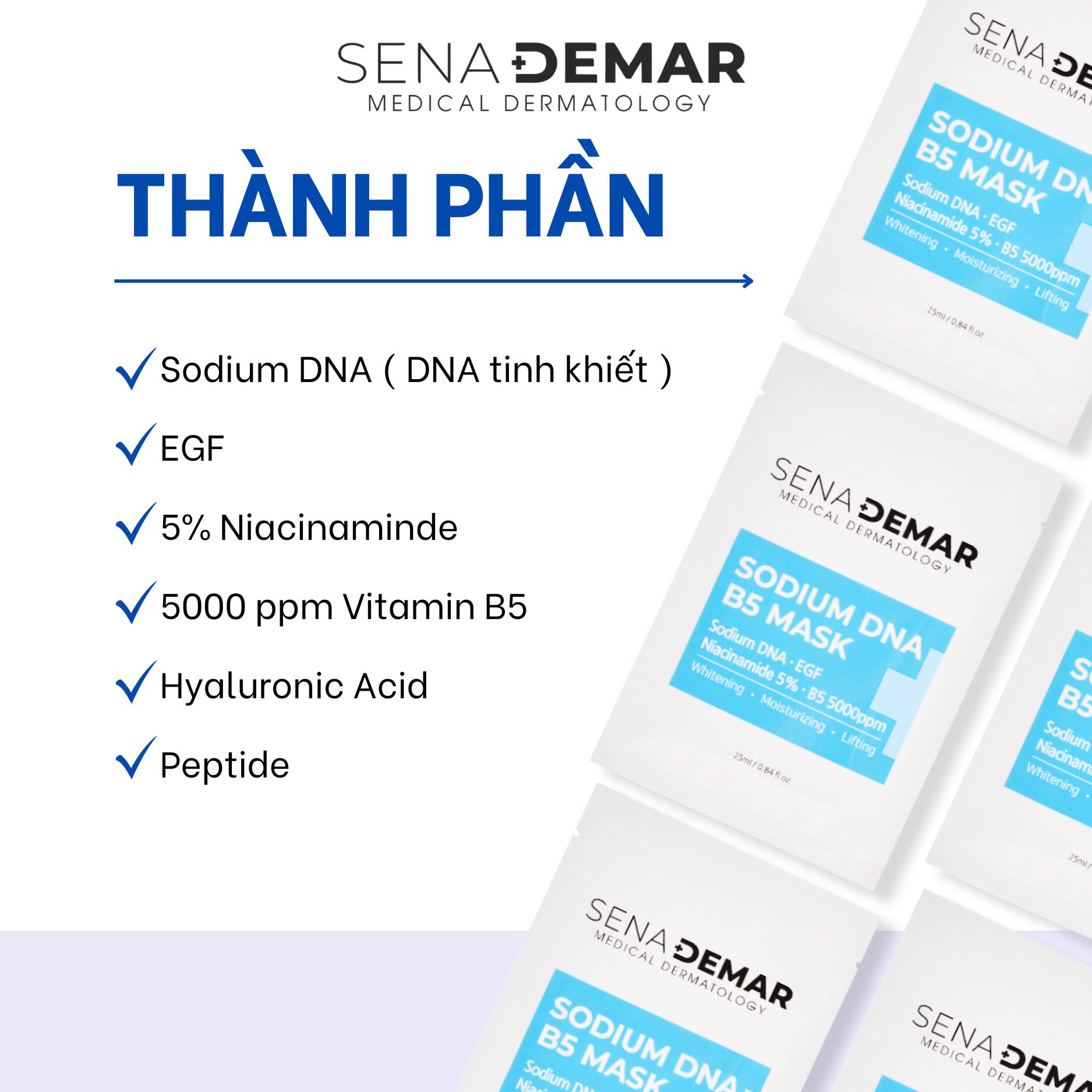 Combo 10 Miếng Mặt Nạ SENADEMAR Tế Bào Gốc Phục Hồi Dưỡng Ẩm 25ml/miếng hạn 2027
