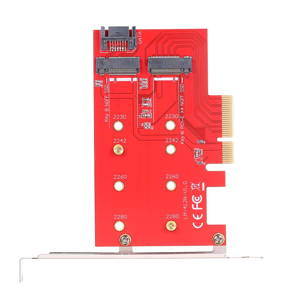 M.2 NVME NGFF SSD and B Key M Key M.2 NGFF SSD to PCI-E Express x4 Adapter Dual Slots