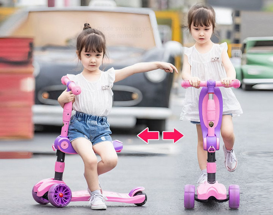 Xe trượt Scooter 2 tầng có nhạc đèn, ghế ngồi, bánh 5cm phát sáng, gấp gọn chỉnh độ cao an toàn cho bé - Hàng chính hãng