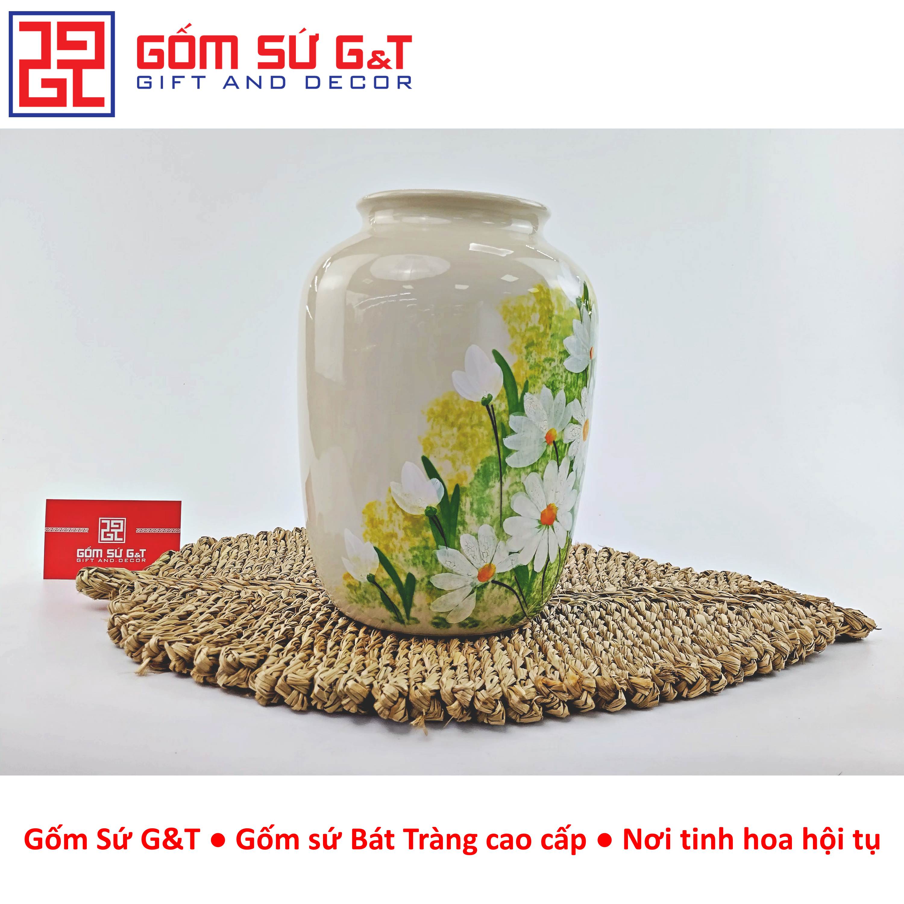Lọ hoa dáng thạp vẽ cúc họa mi Gốm Sứ G&amp;T