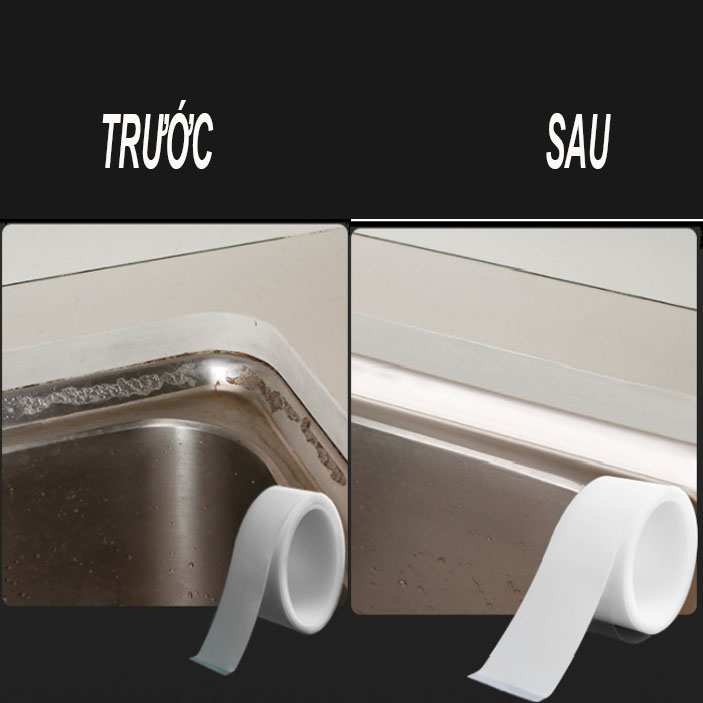 Băng keo dán chống thấm, chống nấm mốc nhà bếp màu trắng 5cm x 3m. Tặng kèm dao cắt