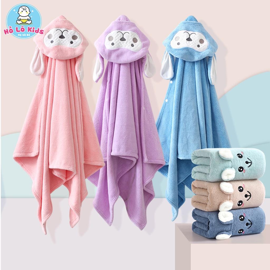 Áo choàng tắm khăn tắm cho bé cotton có mũ lông cừu dày dặn thấm hút tốt Hồ Lô Kids