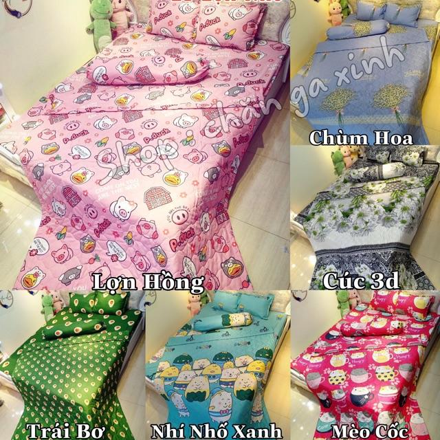 Bộ chăn hè ga gối tặng 1 vỏ gối ôm poly cotton set 5 món