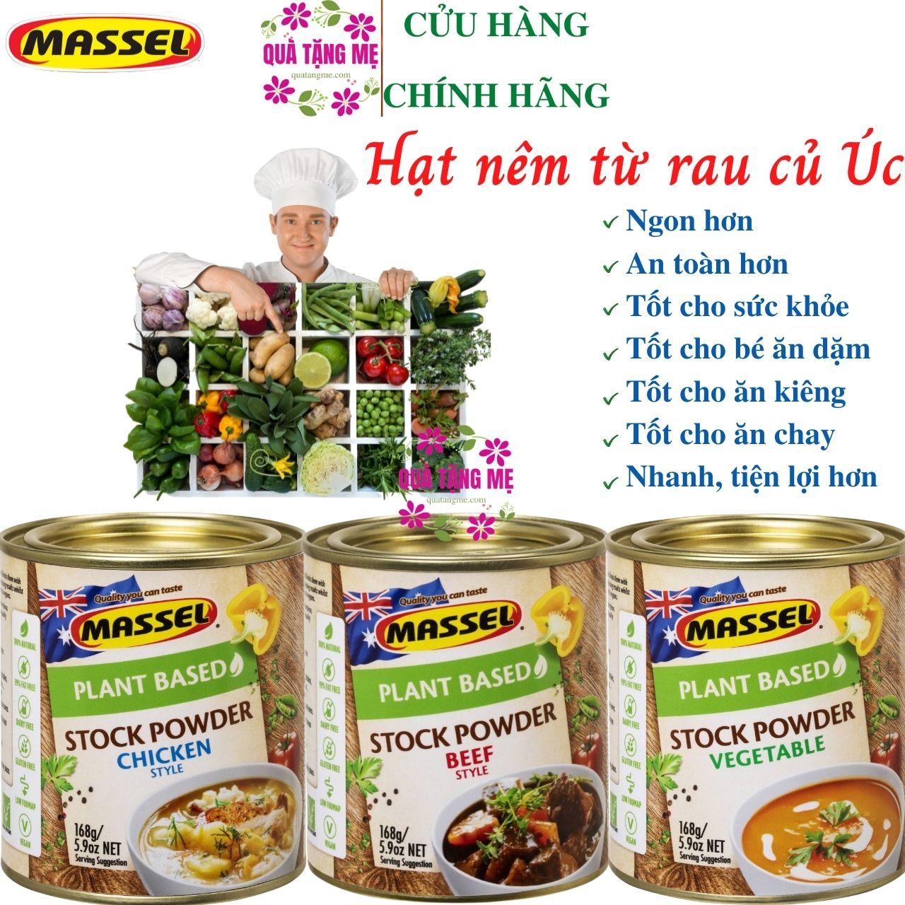 Hình ảnh Hạt nêm rau củ Massel Úc 100% từ rau củ thảo mộc bảo vệ sức khỏe, dành cho ăn chay, ăn mặn, ăn kiêng và cho bé ăn dặm - QuaTangMe Extaste