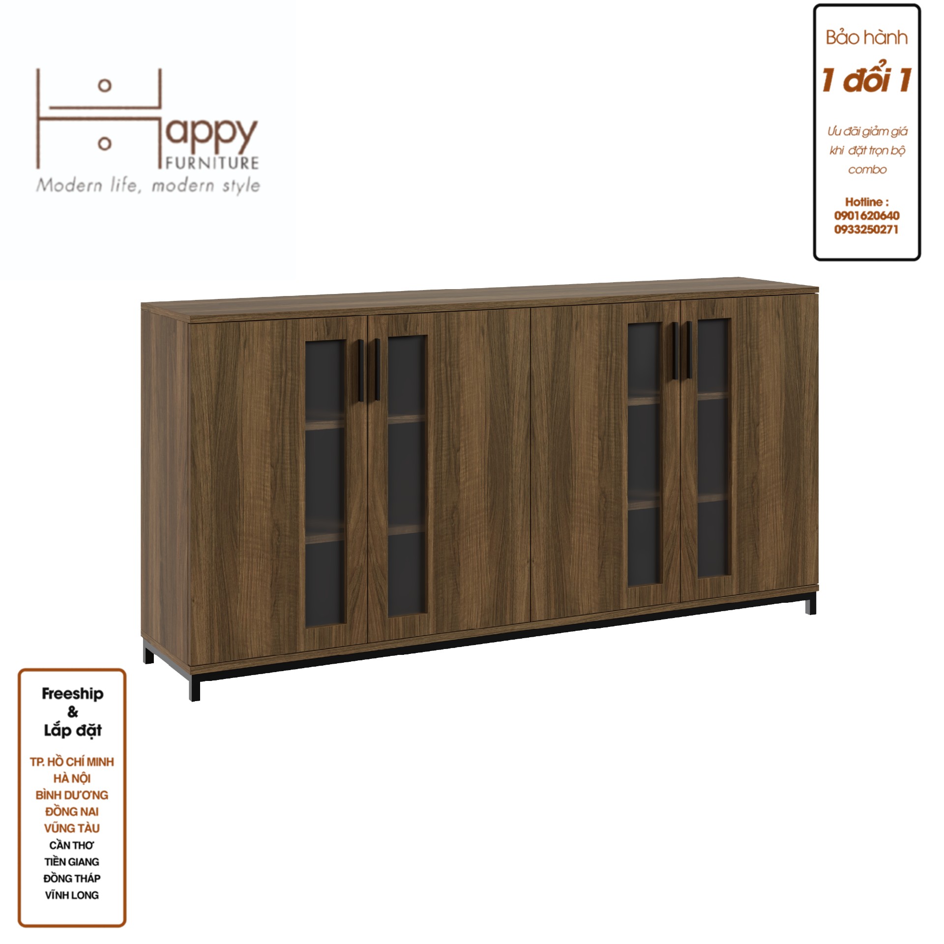 [Happy Home Furniture] LOUIS , Tủ lưu trữ 4 cửa mở - chân sắt , 168cm x 36cm x 84cm ( DxRxC), TCM_030