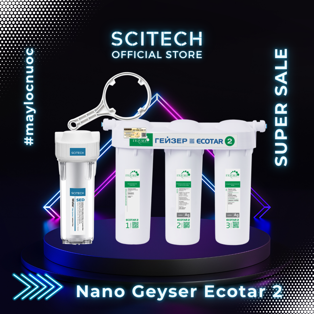 Máy lọc nước Nano Geyser Ecotar 2 kèm bộ đơn lọc thô 10 inch by Scitech - Hàng chính hãng