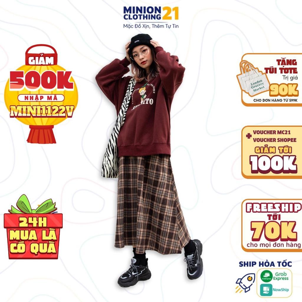 Chân váy dài kẻ caro dáng xoè MINION CLOTHING lưng cạp thun chất dạ 2 lớp có lót Ulzzang Streetwear Hàn Quốc V2801