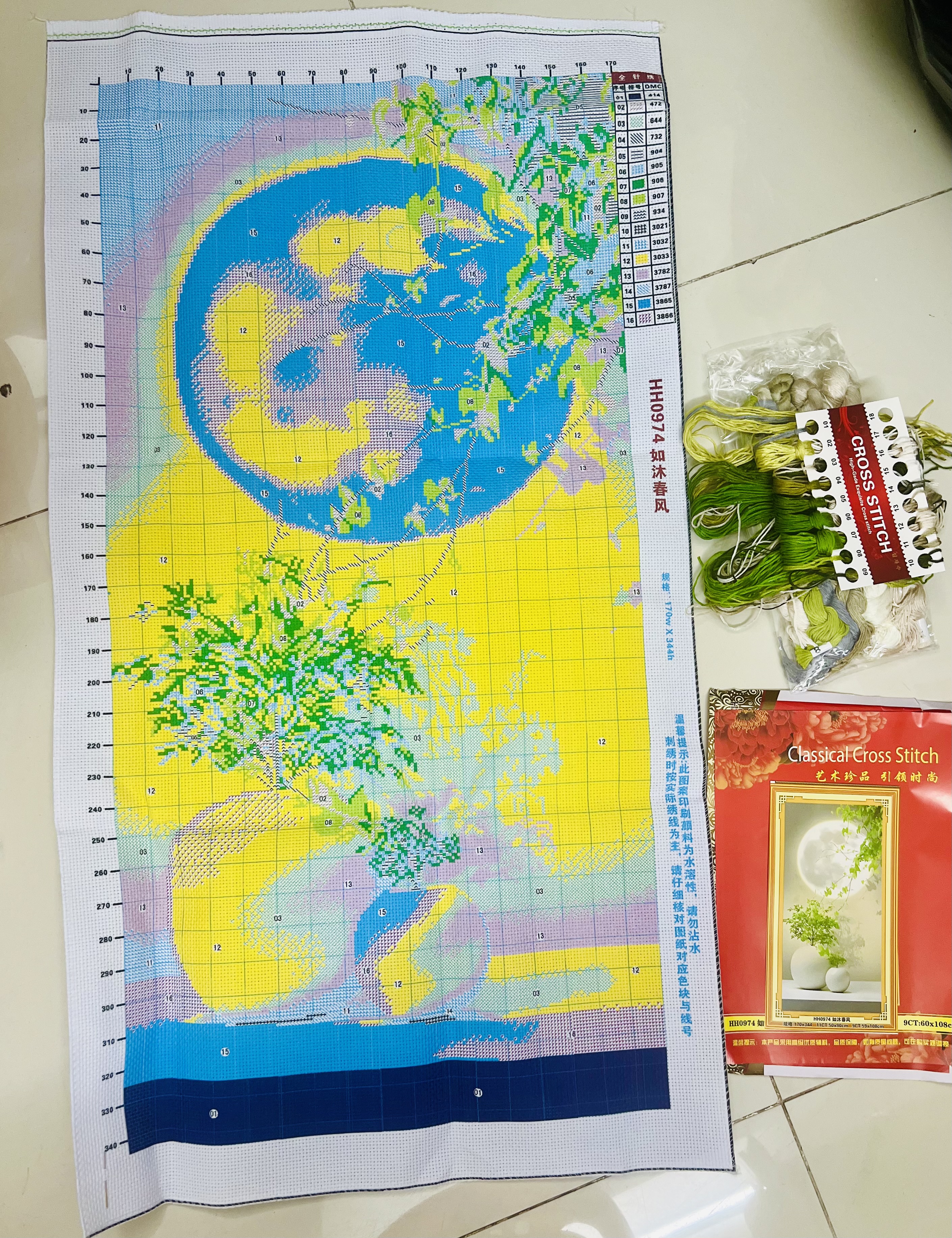 [Hàng mới về] Tranh thêu chữ thập Bình hoa tinh khiết HH0974, kích thước 50 x 90 cm