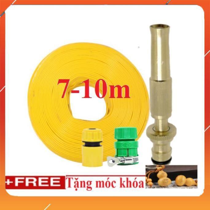 Vòi Xịt️Evoucher Bộ dây vòi xịt nước rửa xe, tưới cây , tăng áp 3 lần, loại 7m, 10m 206587 cút sập,+ móc khoá