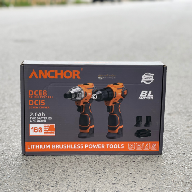 BỘ COMBO KHOAN BẮT VÍT 16V KHÔNG CHỔI THAN DCE8-DCL5 ANCHOR - HÀNG CHÍNH HÃNG