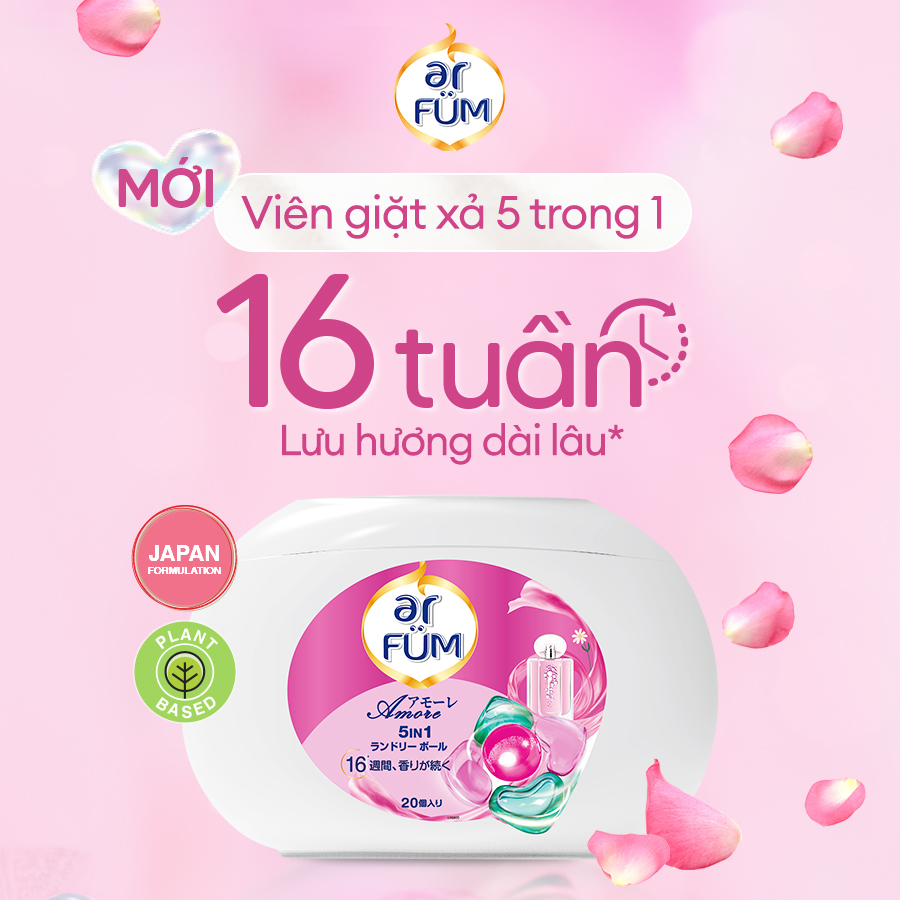 Viên giặt Quần áo arFUM 5 trong 1 MỚI thơm tinh dầu nước hoa, khử khuẩn 99% - 4 mùi hương (túi 45 viên)