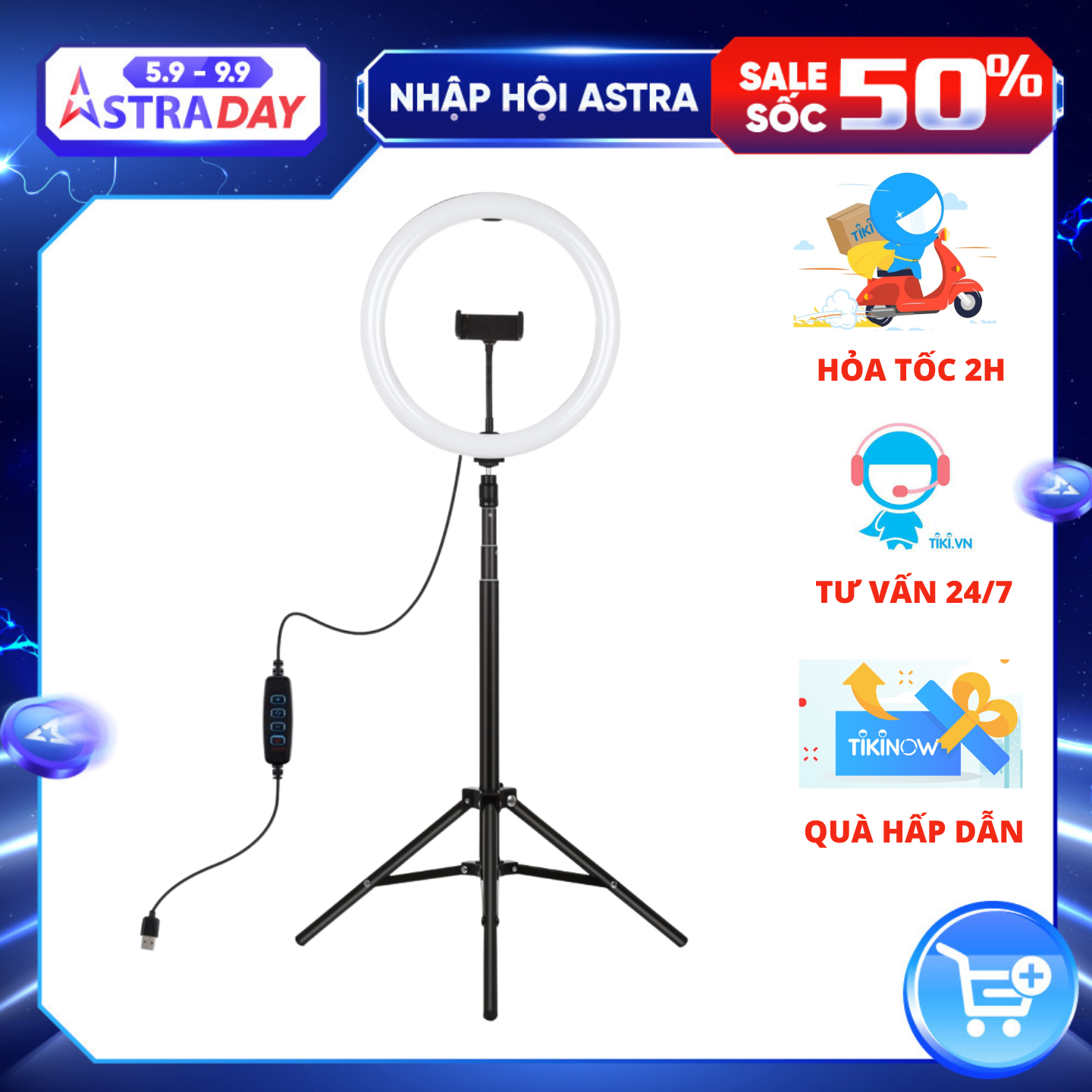 Bộ chân đế tripod có đèn led 33cm 3 chế độ sáng - Hỗ trợ livestream, quay video, quay tiktok hiệu quả - Hàng chính hãng