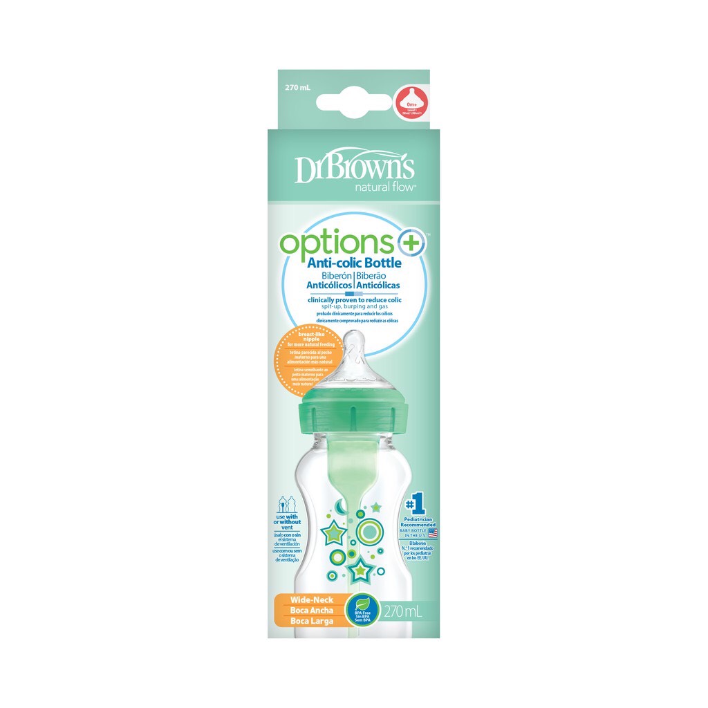 Bình sữa Dr.Brown's cổ rộng Deco 270ml nhựa PP Options Plus