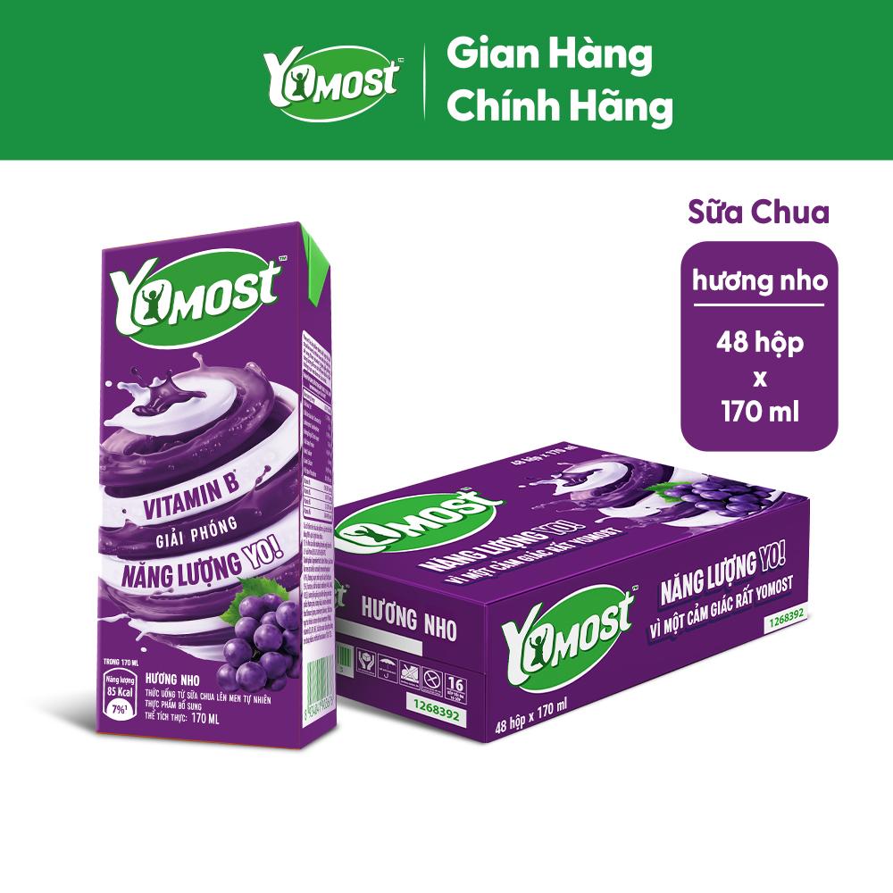 Thùng 48 Hộp Sữa Chua Lên Men Tự Nhiên Yomost Vị Nho (170ml/Hộp)