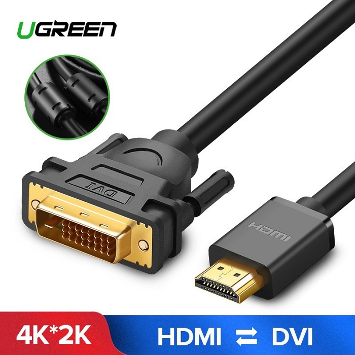 Cáp HDMI sang DVI 24+1 Ugreen 30116 10135 10136 10137 HD106 màu đen ( dùng 2 chiều) Hàng chính hãng