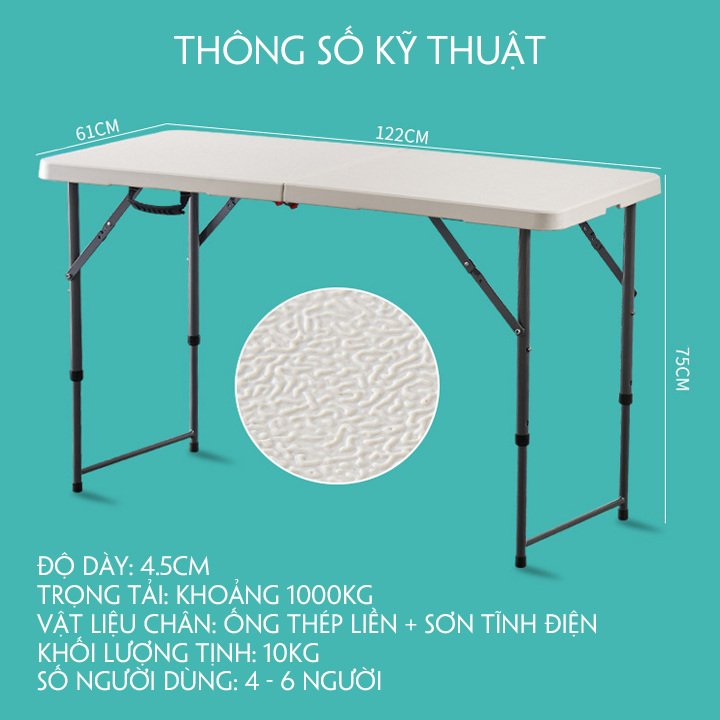 Bàn ăn gấp gọn ngoài trời - Bàn Ăn Du Lịch, Dã Ngoại Gấp Gọn Siêu Tiện Ích, KT 122x61 cm.