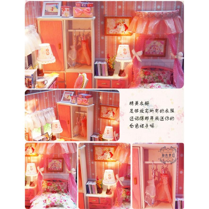 Mô hình nhà búp bê gỗ - phòng ngủ màu hồng Pink Dream