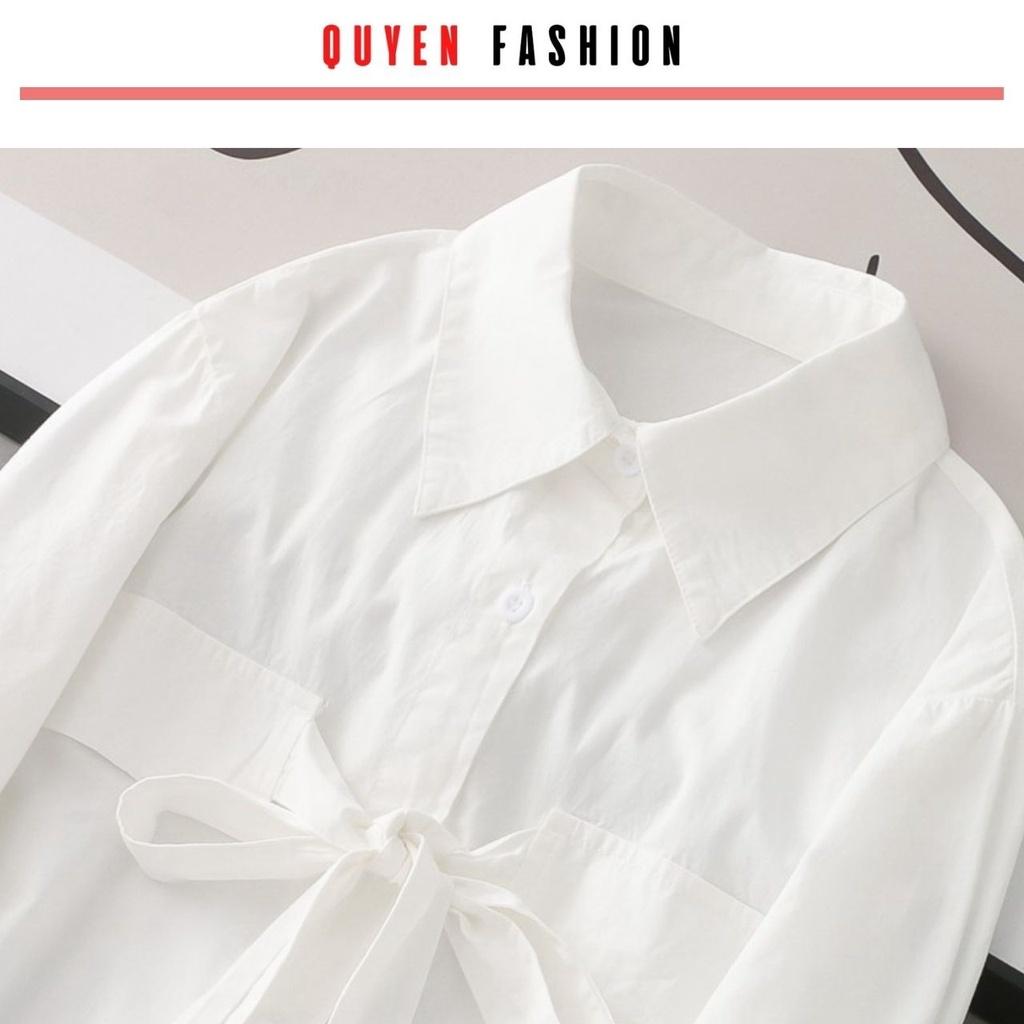 Áo sơ mi công sở nữ trắng thắt nơ ngực Quyên Fasion kiểu hàn quốc AA545