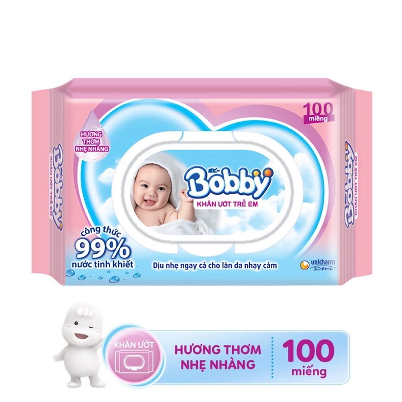 Khăn Ướt Bobby Nano Bạc kháng khuẩn Hương Thơm Nhẹ Nhàng 100 Miếng