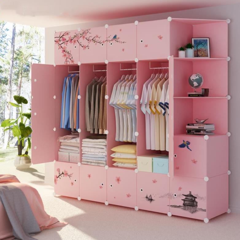 Tủ nhựa lắp ghép 22 ô và 3 ô xéo 4 thanh treo decal hoa anh đào sang trọng