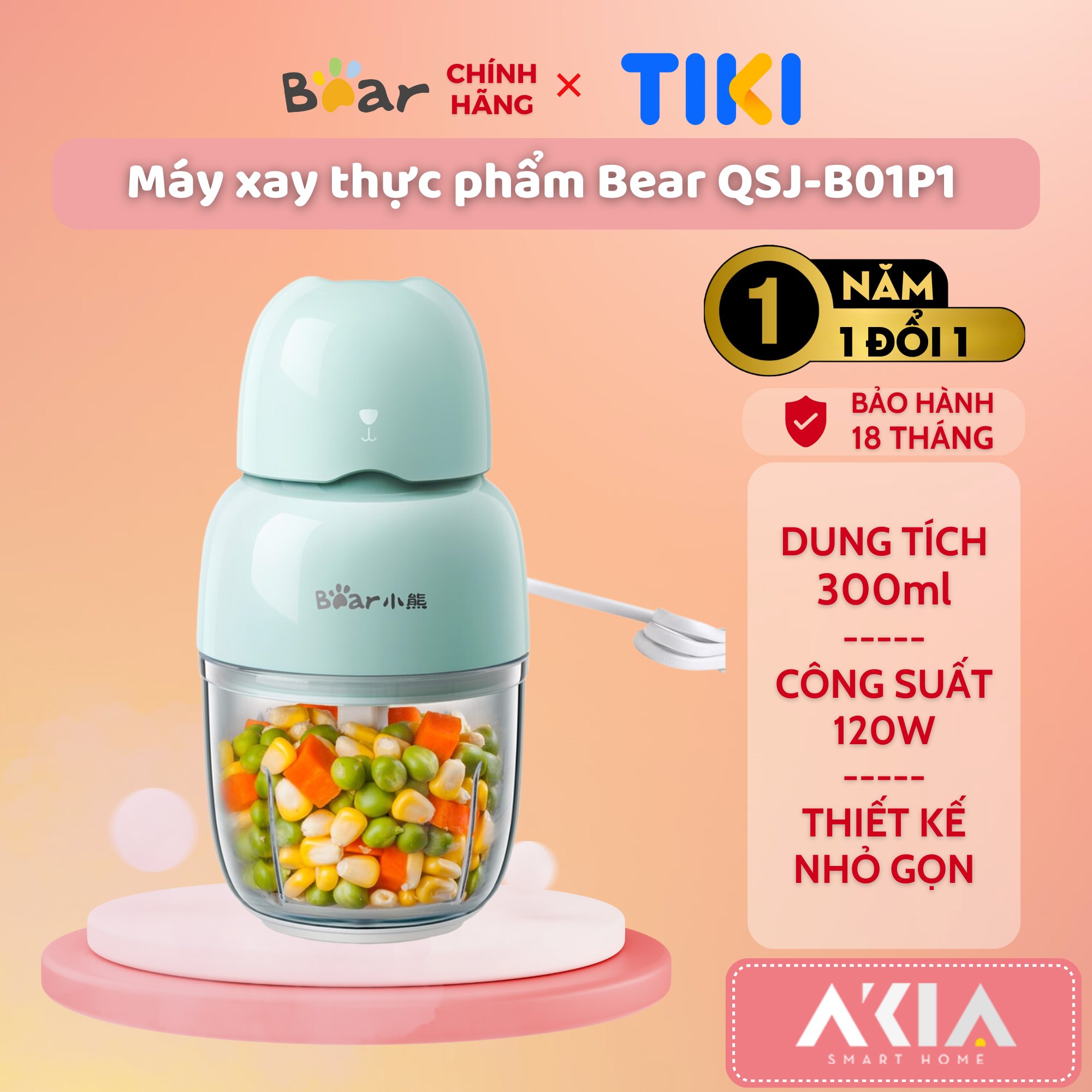 Máy xay thực phẩm Bear QSJ-B01P1 - Dung tích 300ml , Thủy tinh Borosilicat, Chất liệu an toàn - Hàng chính hãng