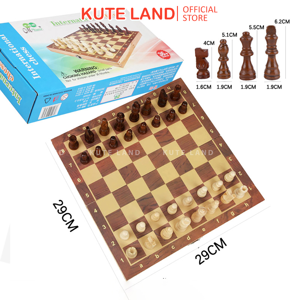Hình ảnh Bộ cờ vua bằng gỗ 30x30cm thiết kế gập gọn làm hộp đựng cờ cho bé tập chơi cờ vua phát triển trí thông minh 