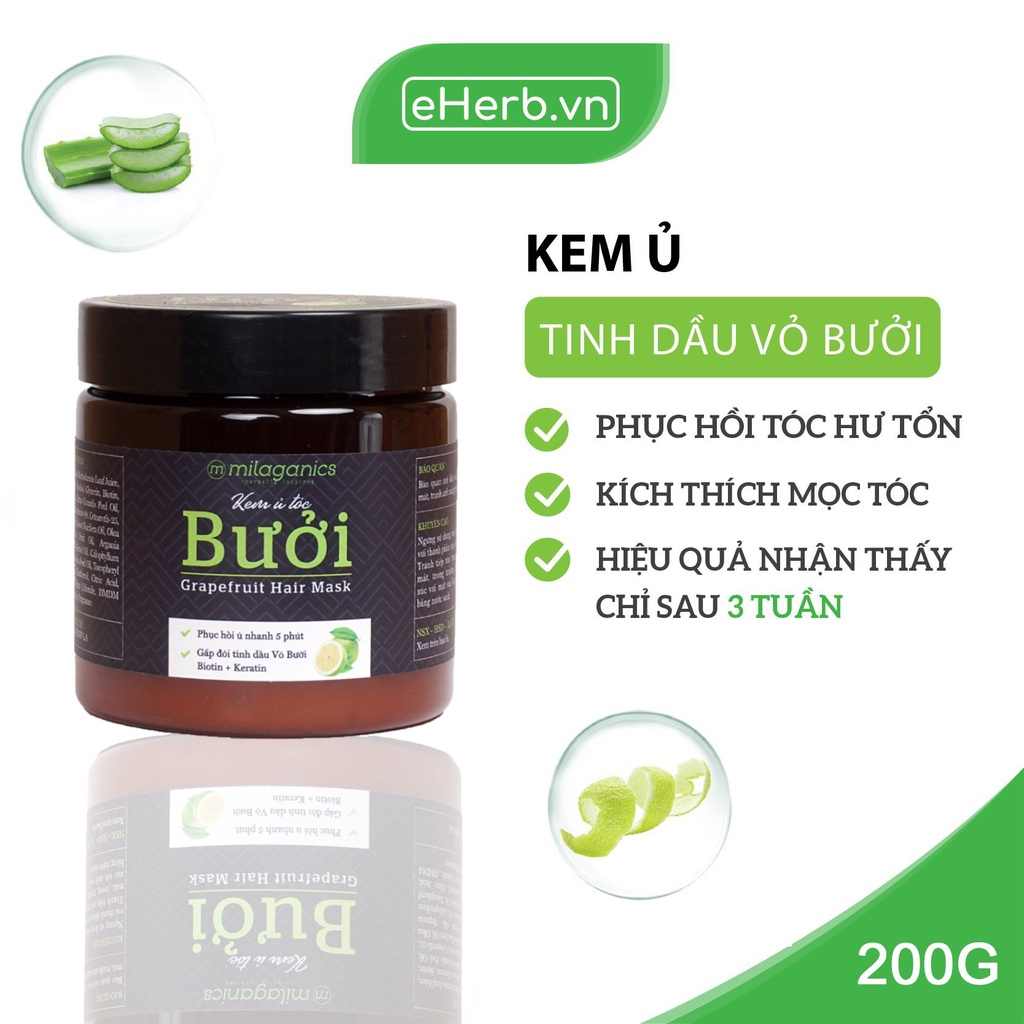 Kem Ủ Tóc Bưởi Milaganics Grapefruit Hair Mask 200g/Hộp (New version)