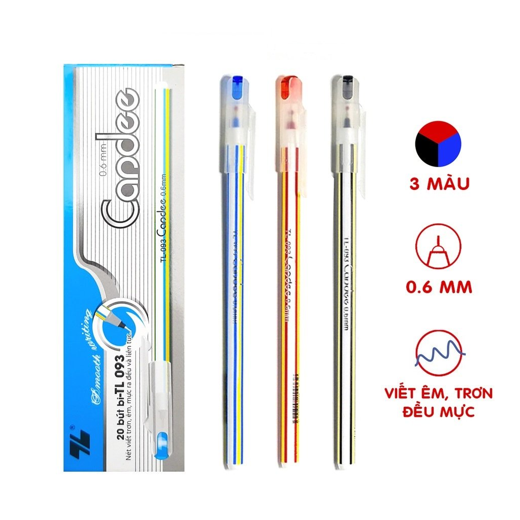 Combo 5 Bút bi Thiên Long TL-093 ngòi 0.6mm - Thiết kế nắp đậy, trọng lượng nhẹ ít gây mỏi tay