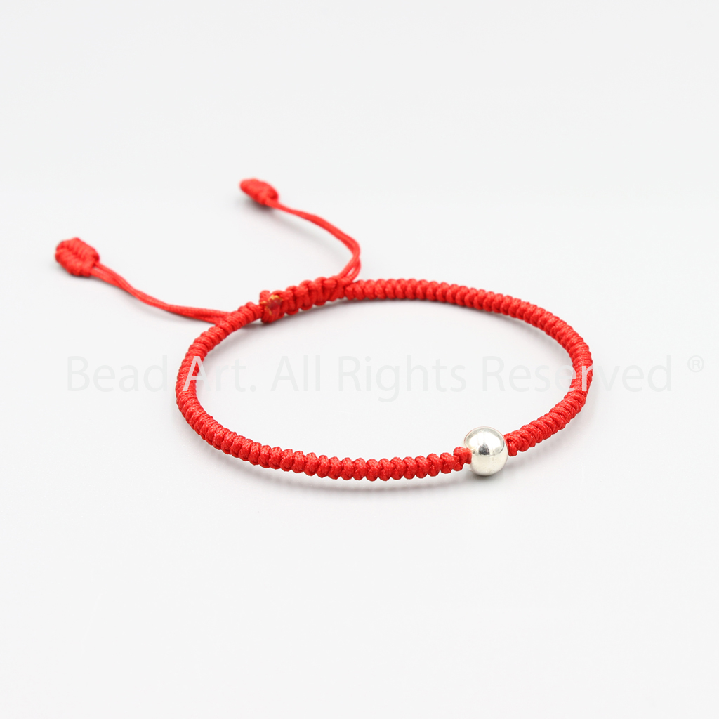 Vòng Tay Thắt Dây Đỏ Handmade Và Bạc 925 Bi Tròn, Vòng Tay Phong Thuỷ - Bead Art
