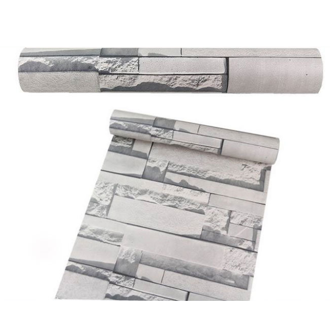 Combo 10 mét giấy dán tường, decal dán tường trang trí nhà cửa ĐÁ 3D XÁM khổ 45cm