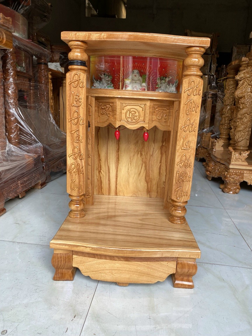 Bàn thờ thần tài ông địa Phúc Lộc Thọ gỗ gõ hộp đèn ngang 60 x 88 cm,bàn thờ giá rẻ