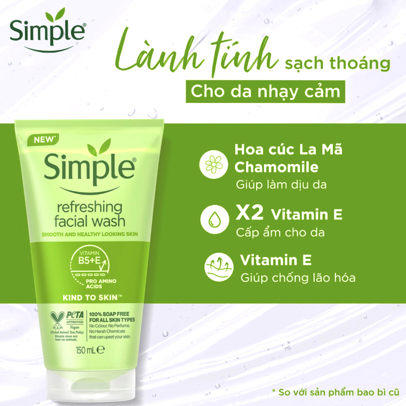 Simple Sữa Rửa Mặt Refreshing Facial Wash - Sữa rửa mặt Simple cho da nhạy cảm 150ml