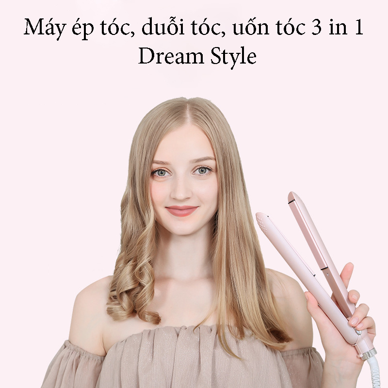 Máy Uốn Tóc Mini Tự Động Hàn Quốc 3 in 1 Dream Style Máy Làm Xoăn Tự Động Kiêm Máy Duỗi Tóc Ép Tóc Ion Âm Tiện Dụng 5 Mức Nhiệt Phù Hợp Nhiều Kiểu Tóc Tự Động Ngắt Khi Quá Nhiệt - Tặng Lược Và Kẹp Tóc Thời Trang