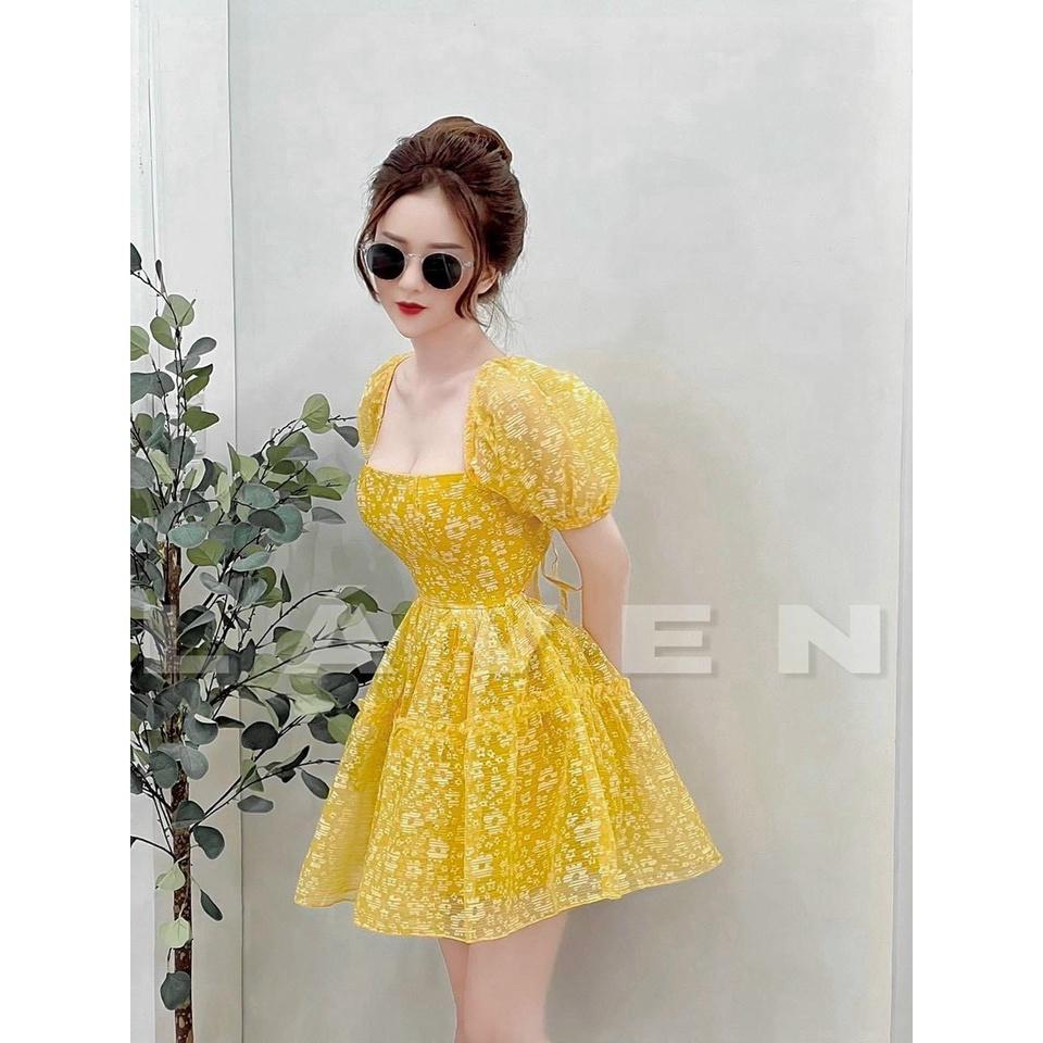 Đầm váy nữ ren hoa dáng xòe cổ vuông họa tiết tôn dáng trẻ trung siêu xinh bkfrre