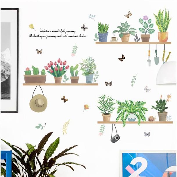 Decal trang trí tường - Nhiều Chậu Cây treo khung