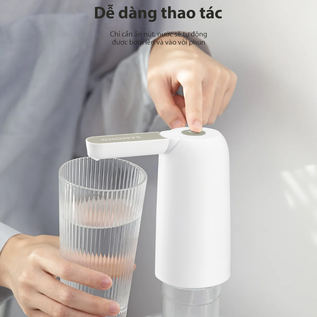 Máy Bơm Nước Tự Động cho bình nước khoáng SAMONO Dễ thao tác Dung lượng pin 800 mah Vòi nước tháo lắp Chất liệu an toàn SW-CQ04 HÀNG CHÍNH HÃNG