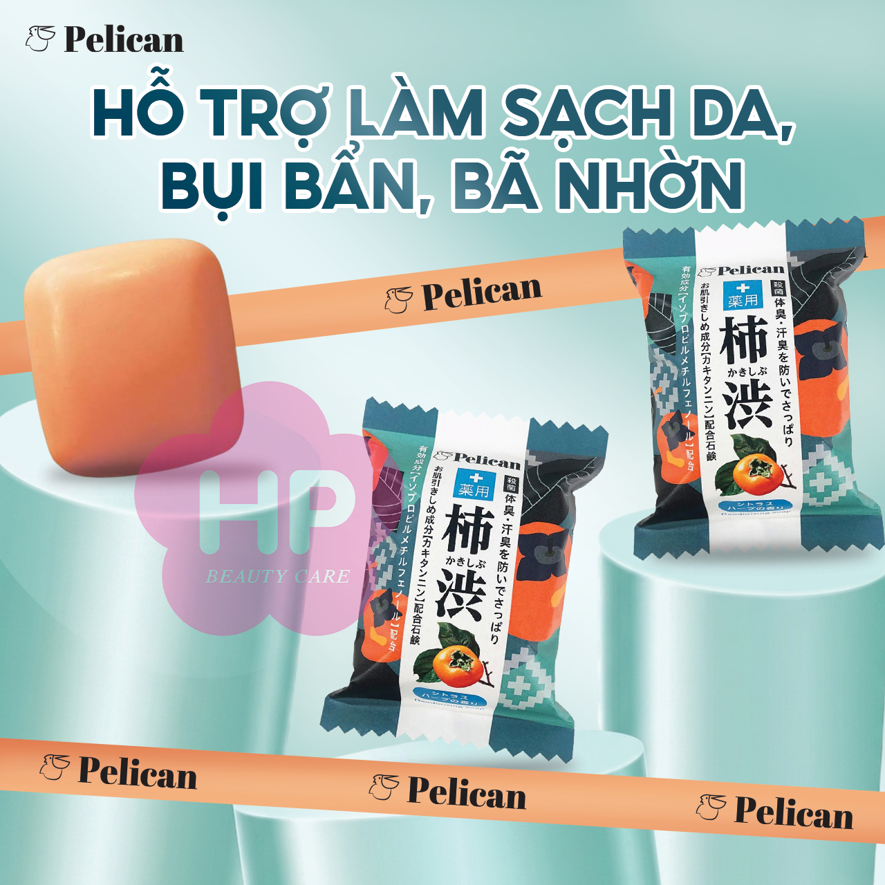 Xà Phòng Tắm Giảm Mùi Cơ Thể Chiết Xuất Quả Hồng Và Lá Trà Xanh Pelican Deodorizing Soap 80G