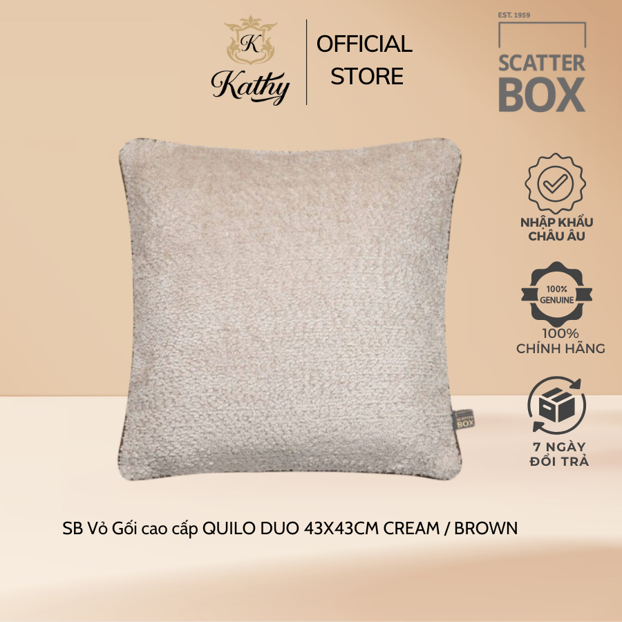 SCATTER BOX Vỏ gối cao cấp nhập khẩu Ireland Anh Quốc QUILO DUO màu Cream kích thước 43X43CM Phong cách Hiện đại