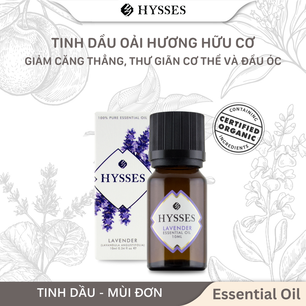 Tinh Dầu Oải Hương Hữu Cơ Tự Nhiên Cao Cấp Hysses Lavender Essential Oil Hương Dễ Chịu, Giảm Căng Thẳng, Hỗ Trợ Chứng Mất Ngủ, Khó Ngủ, Ngủ Không Sâu