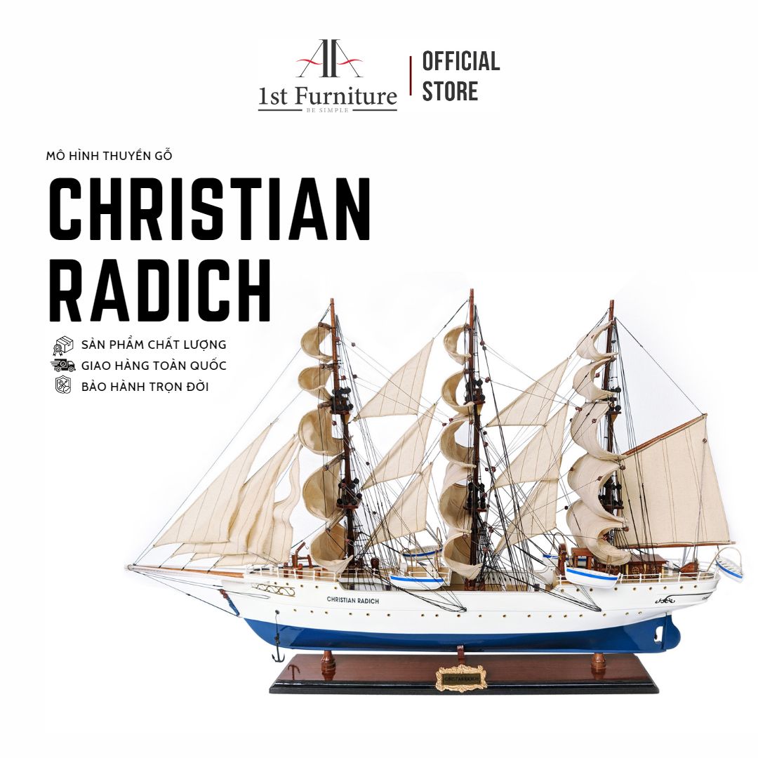 Mô hình Thuyền Cổ CHRISTIAN RADICH cao cấp, mô hình thuyền gỗ tự nhiên sang trọng lắp ráp sẵn 1st FURNITURE