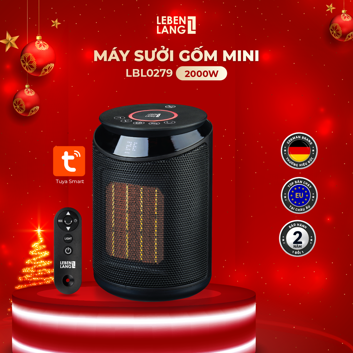 Máy sưởi mini Lebenlang LBL0279, quạt sưởi gốm điện tự ngắt tiết kiệm điện không đốt oxy, an toàn cho gia đình - hàng chính hãng