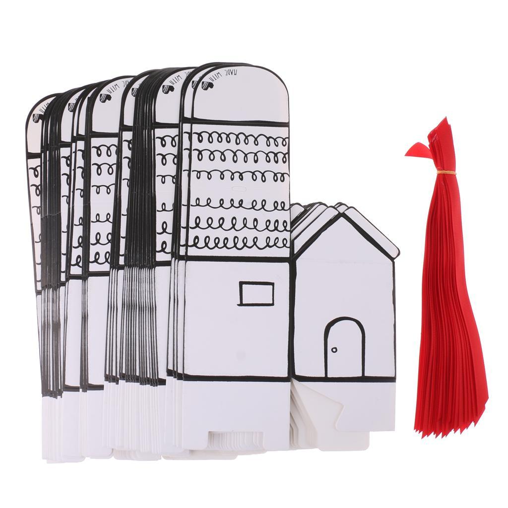 50 Pieces Wedding Baby Shower Party Favors House Candy Gift Boxes Red Ribbon