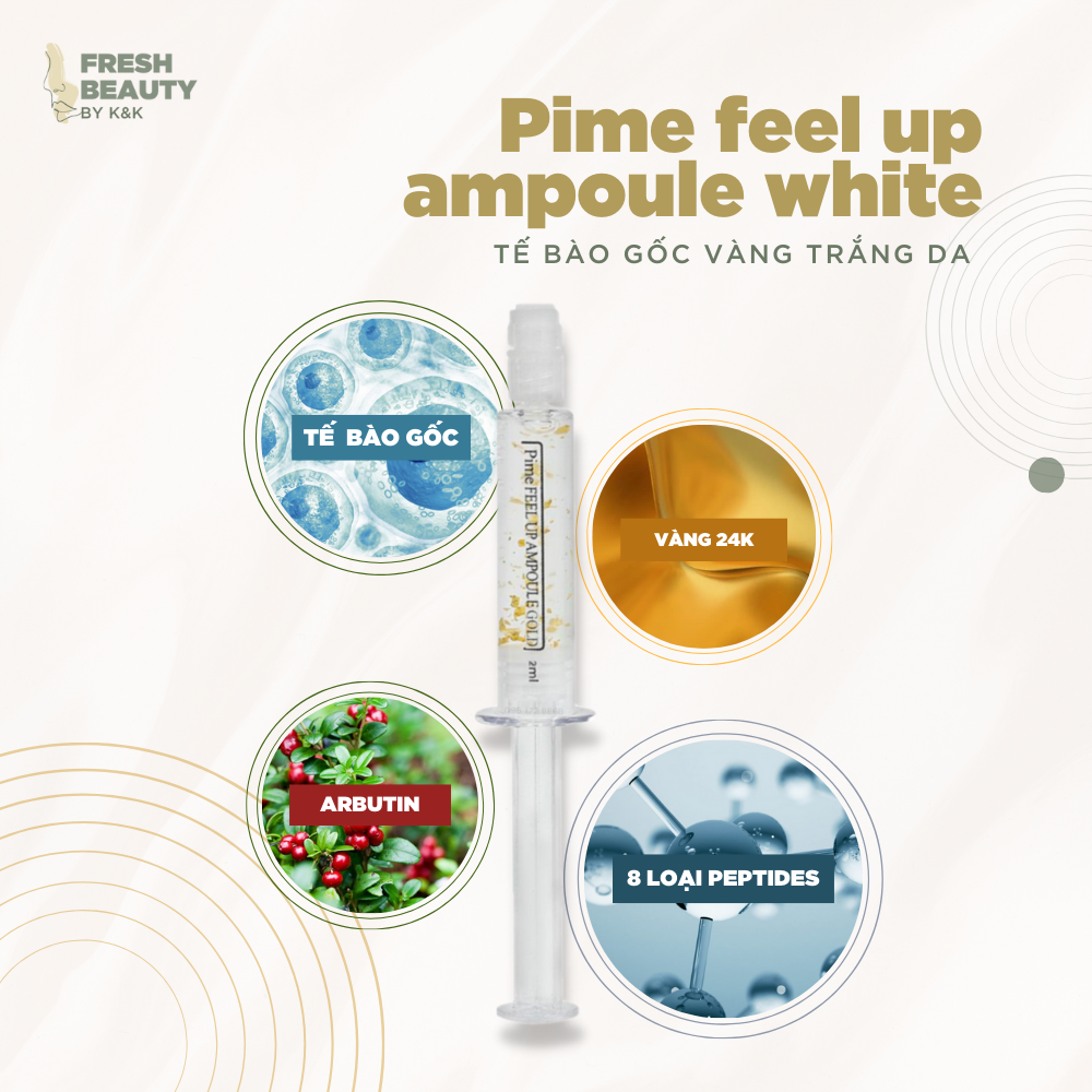 Tế bào gốc vàng trắng Pime Feel Up Ampoule White 5ml hỗ trợ giảm nám, tàn nhang, dưỡng trắng