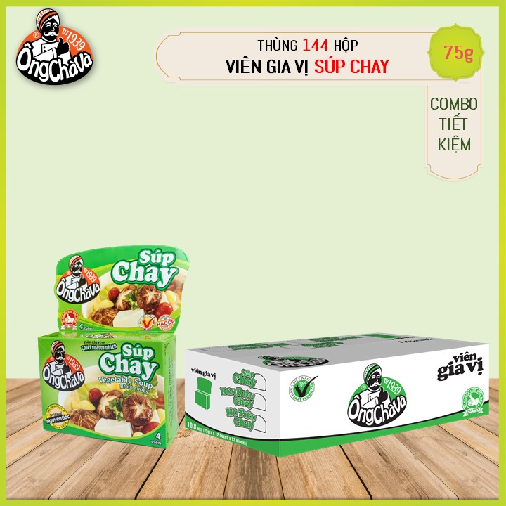 Thùng Viên Gia Vị Súp Chay 75gram Ông Chà Và 144 Hộp/12 Lốc Tiết Kiệm Và Tiện Lợi Cho Quán Ăn Nhà Hàng