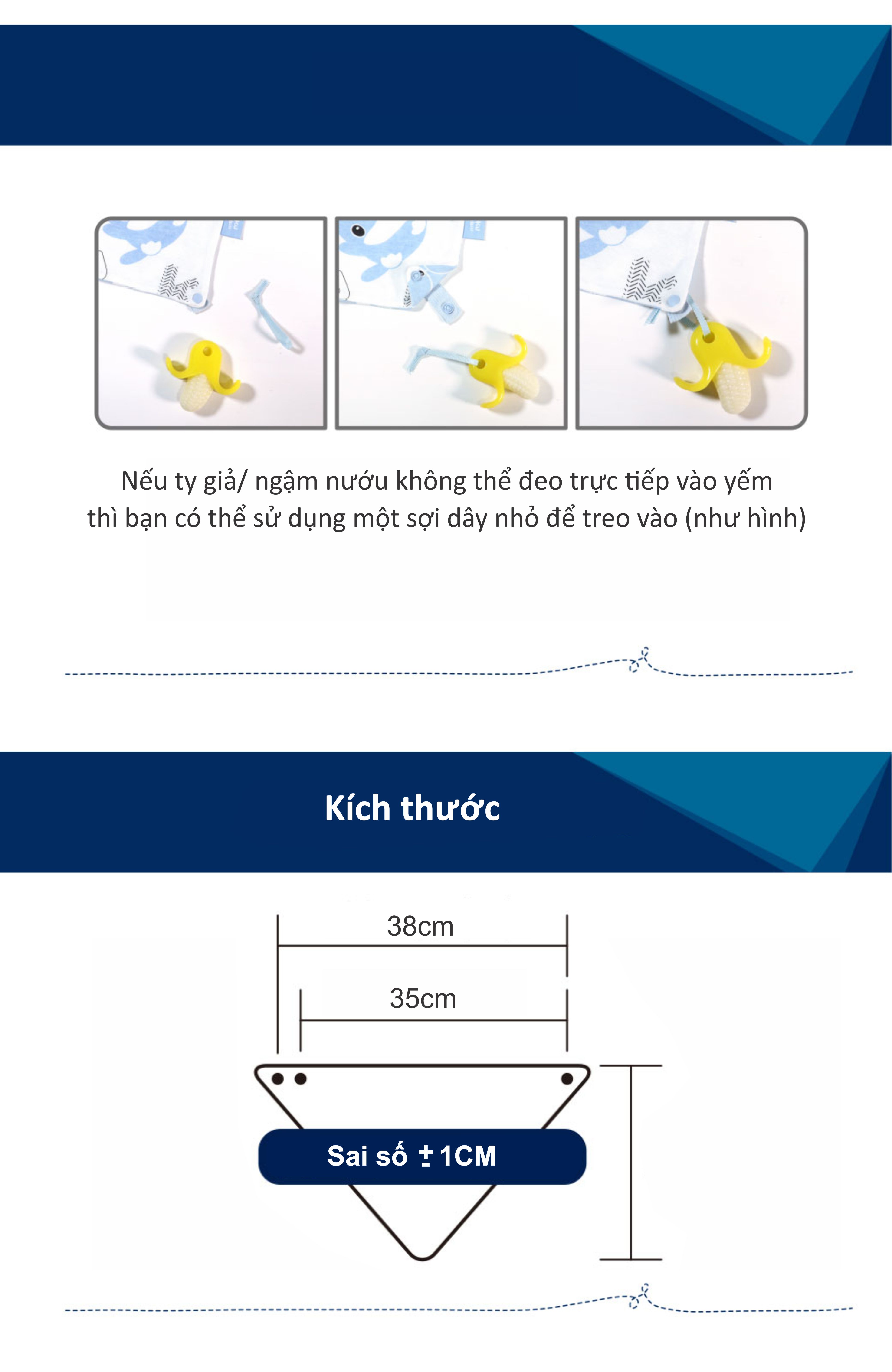 YẾM VẢI TAM GIÁC CHO BÉ CÓ NÚT BẤM GIỮ TY GIẢ/ NGẬM NƯỚU KU2248 - SET 2 CÁI (MÀU XANH)